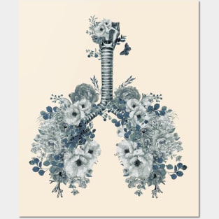 Roses and flowers growing on the lungs, important to breathe, blue, navy, lungs cancer, respiratory therapist Posters and Art